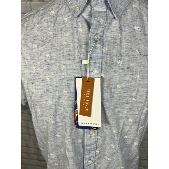 NEW Denim & Flower Mens SZ L Short Sleeve Button Down Shirt Palm Tree Print - Picture 8 of 9